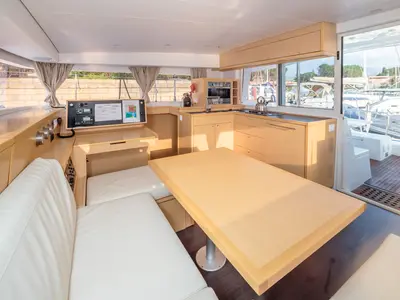 Salon of Adorable, a Lagoon 400 S2 catamaran at Tonnarella, Italy
