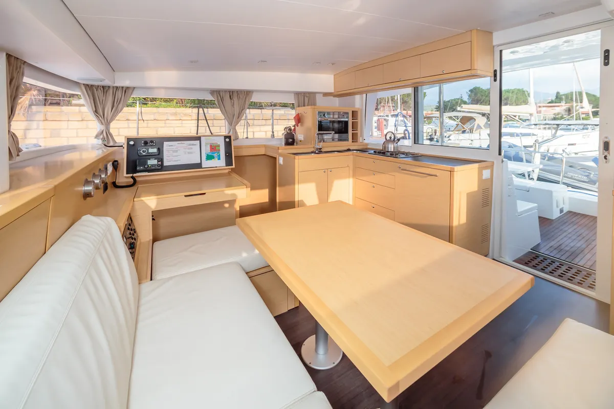 Salon of Adorable, a Lagoon 400 S2 catamaran at Tonnarella, Italy