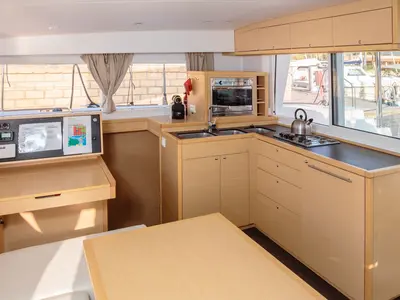 Galley of Adorable, a Lagoon 400 S2 catamaran at Tonnarella, Italy