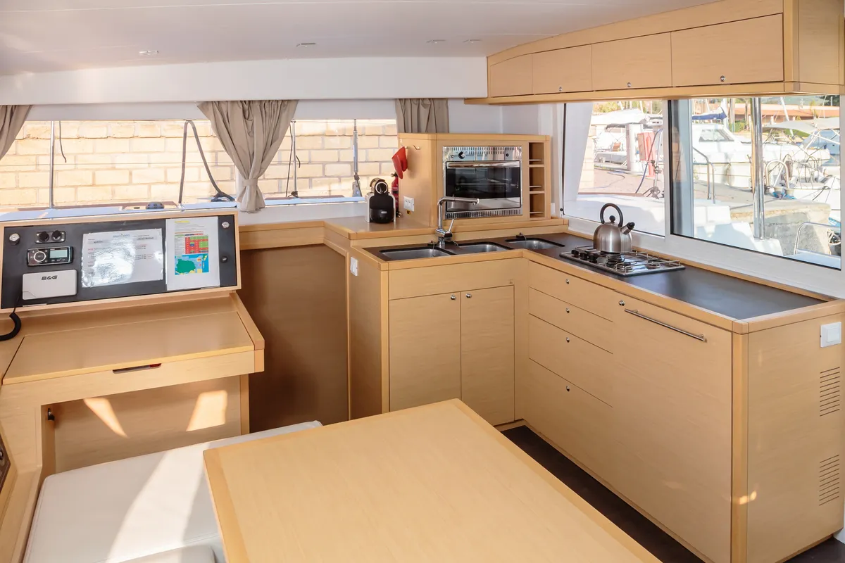 Galley of Adorable, a Lagoon 400 S2 catamaran at Tonnarella, Italy