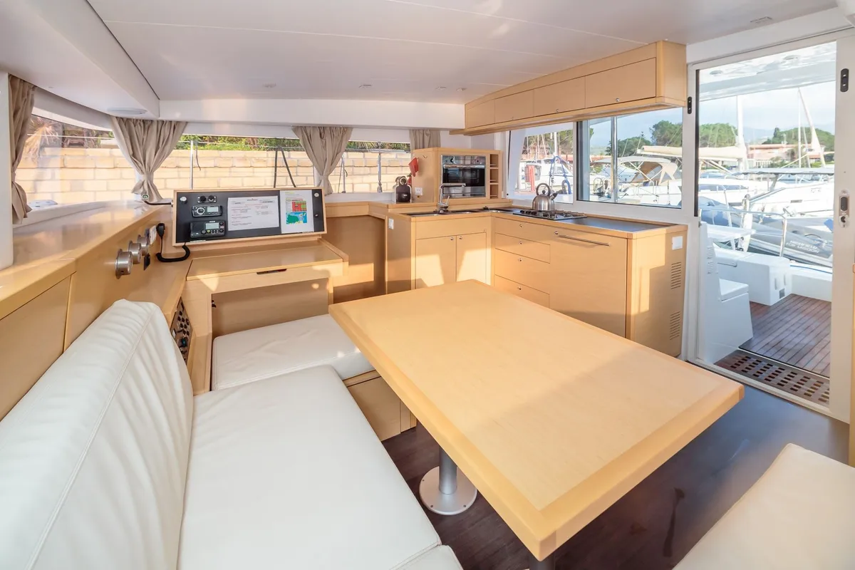 Salon of Adorable, a Lagoon 400 S2 catamaran at Tonnarella, Italy