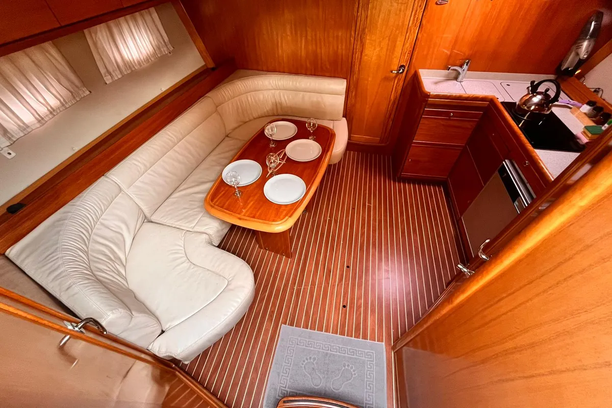 Salon of Bavaria 37 Sport, a motor yacht at Fethiye, Turkey