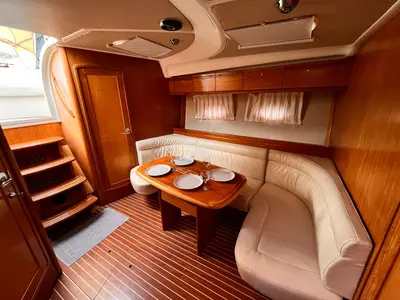 Salon of Bavaria 37 Sport, a motor yacht at Fethiye, Turkey