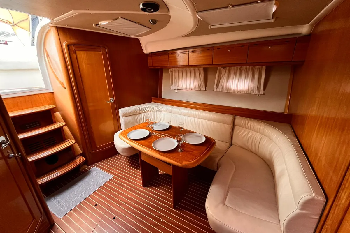 Salon of Bavaria 37 Sport, a motor yacht at Fethiye, Turkey