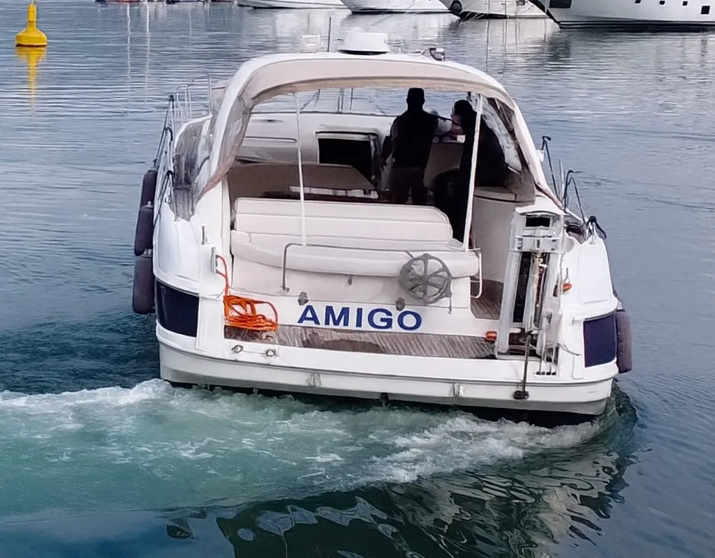 Exterior view of Bavaria 37 Sport, a motor yacht at Fethiye, Turkey