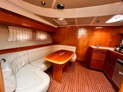 Galley of Bavaria 37 Sport, a motor yacht at Fethiye, Turkey