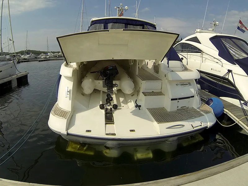 Deck of Katrin, a Fairline Targa 52 GT motor yacht at Grad Šibenik, Croatia
