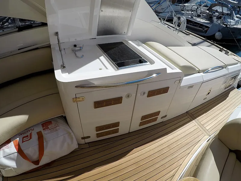 Deck of Katrin, a Fairline Targa 52 GT motor yacht at Grad Šibenik, Croatia