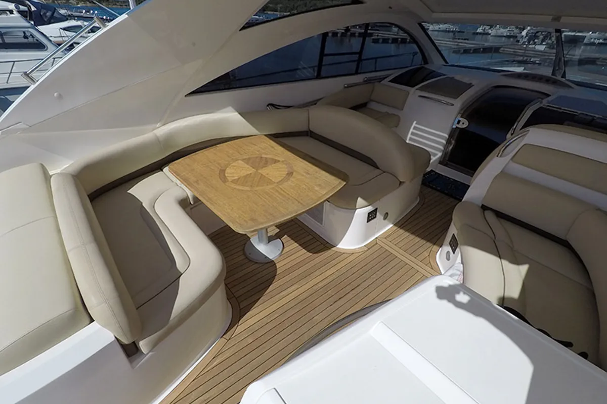 Deck of Katrin, a Fairline Targa 52 GT motor yacht at Grad Šibenik, Croatia