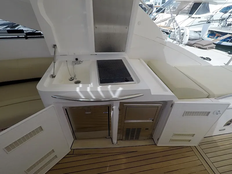 Deck of Katrin, a Fairline Targa 52 GT motor yacht at Grad Šibenik, Croatia