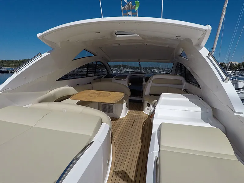 Deck of Katrin, a Fairline Targa 52 GT motor yacht at Grad Šibenik, Croatia