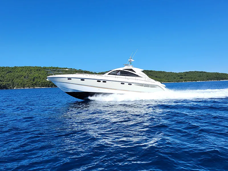 Exterior view of Katrin, a Fairline Targa 52 GT motor yacht at Grad Šibenik, Croatia