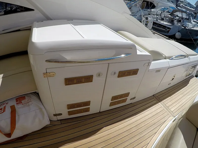 Deck of Katrin, a Fairline Targa 52 GT motor yacht at Grad Šibenik, Croatia