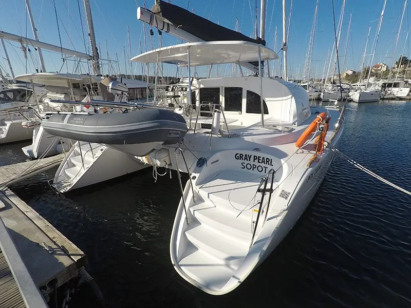 Exterior view of Grey Pearl, a Lagoon 380 catamaran at Grad Šibenik, Croatia