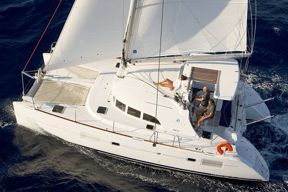 Exterior view of Grey Pearl, a Lagoon 380 catamaran at Grad Šibenik, Croatia