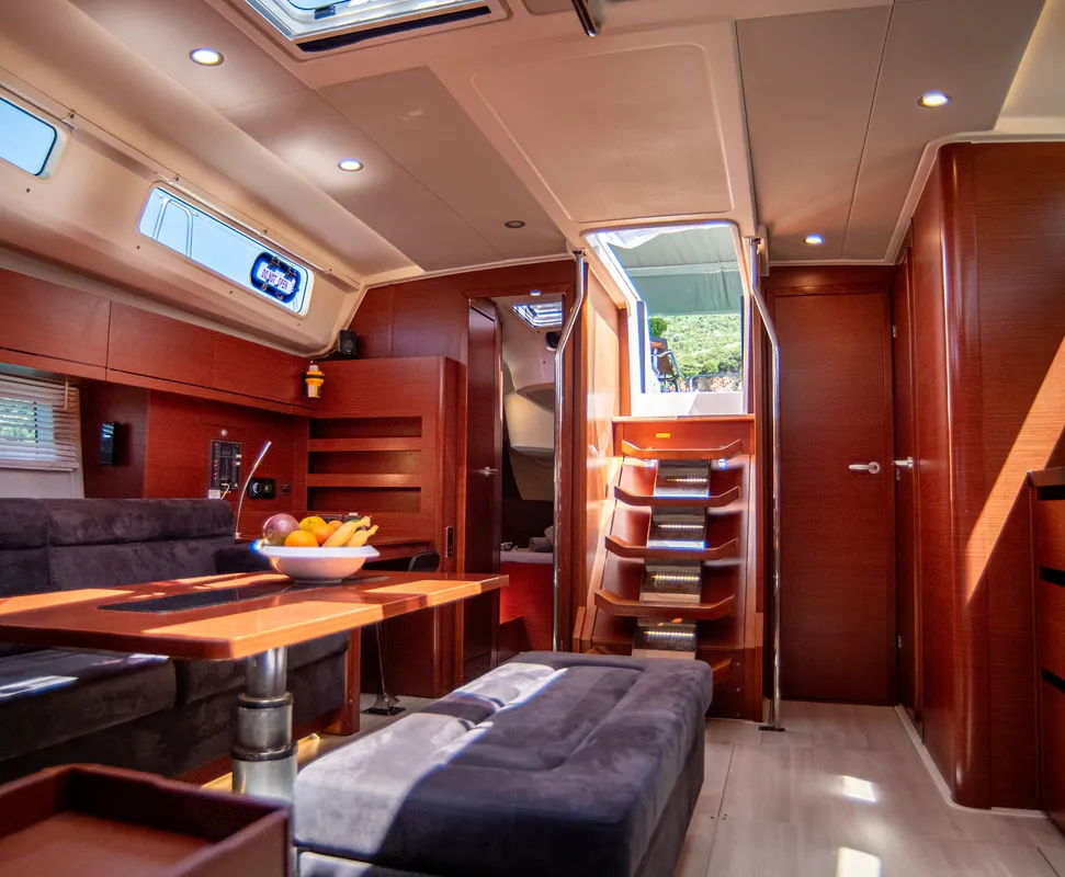 Salon of Quantum Wave, a Hanse 508 sailboat at Preveza, Greece