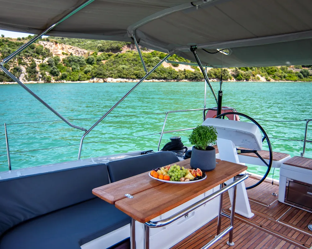 Cockpit of Quantum Wave, a Hanse 508 sailboat at Preveza, Greece