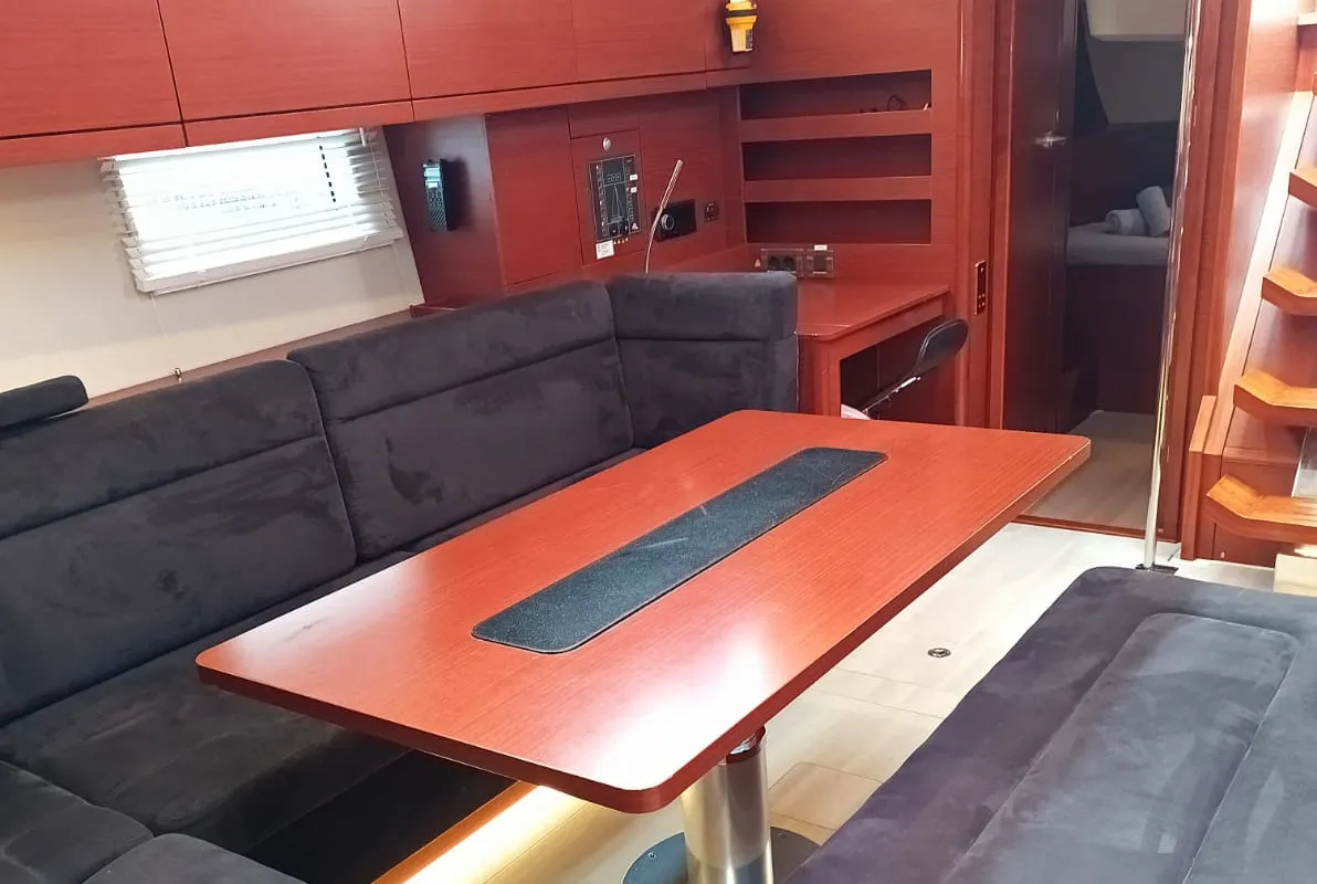 Salon of Quantum Wave, a Hanse 508 sailboat at Preveza, Greece