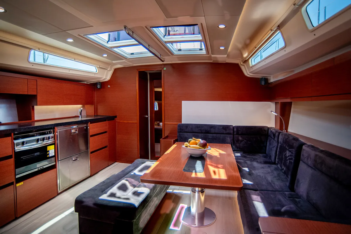 Salon of Quantum Wave, a Hanse 508 sailboat at Preveza, Greece