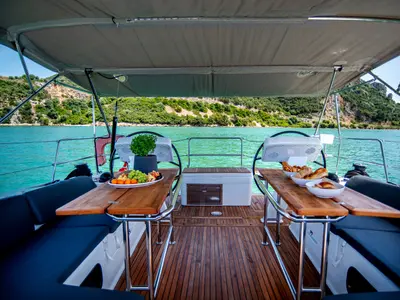 Deck of Quantum Wave, a Hanse 508 sailboat at Preveza, Greece