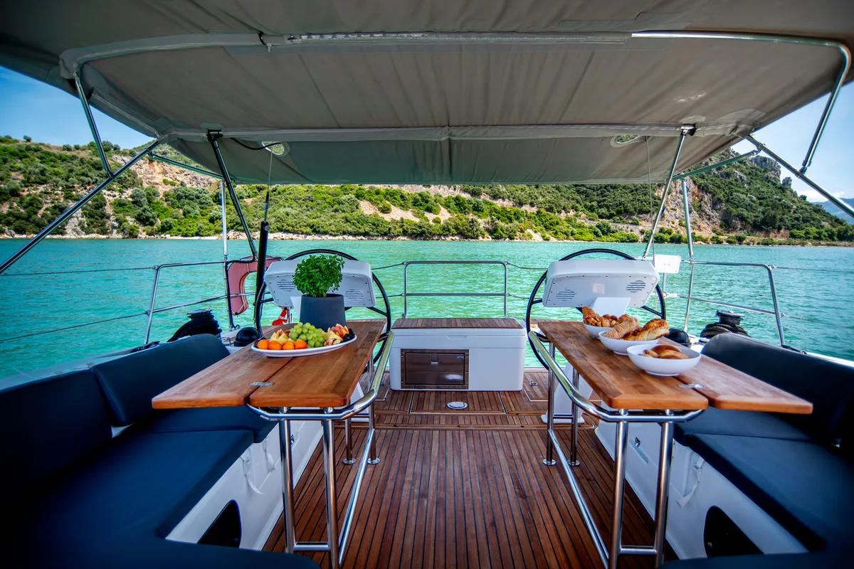 Deck of Quantum Wave, a Hanse 508 sailboat at Preveza, Greece