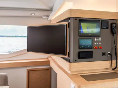 Salon of Shaula, a Fountaine Pajot New 41 catamaran at Volos, Greece
