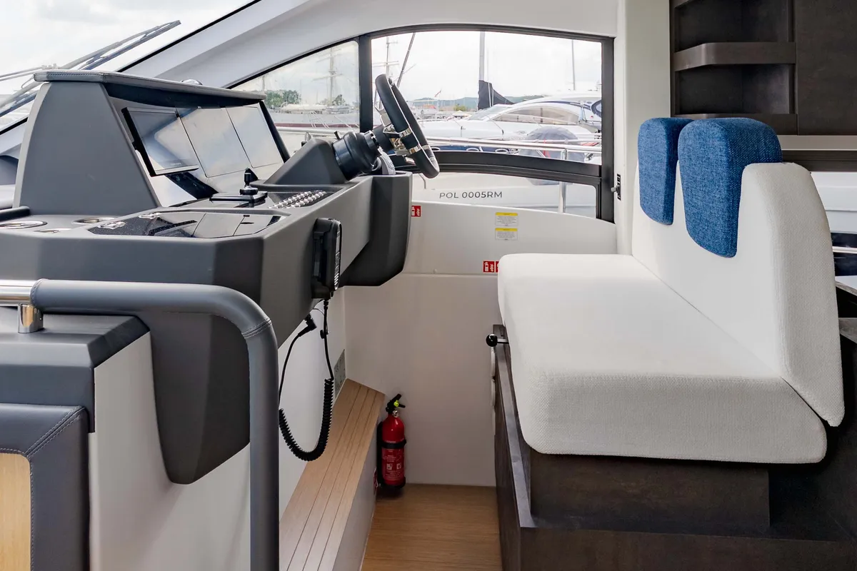 Cockpit of Supernova, a Sessa F48 motor yacht at Općina Sukošan, Croatia