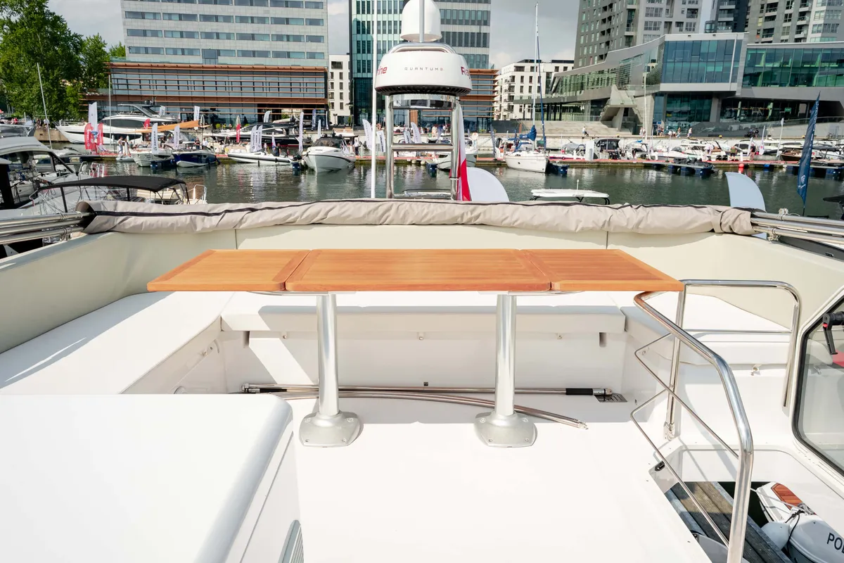Deck of Supernova, a Sessa F48 motor yacht at Općina Sukošan, Croatia