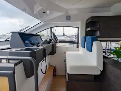 Cockpit of Supernova, a Sessa F48 motor yacht at Općina Sukošan, Croatia
