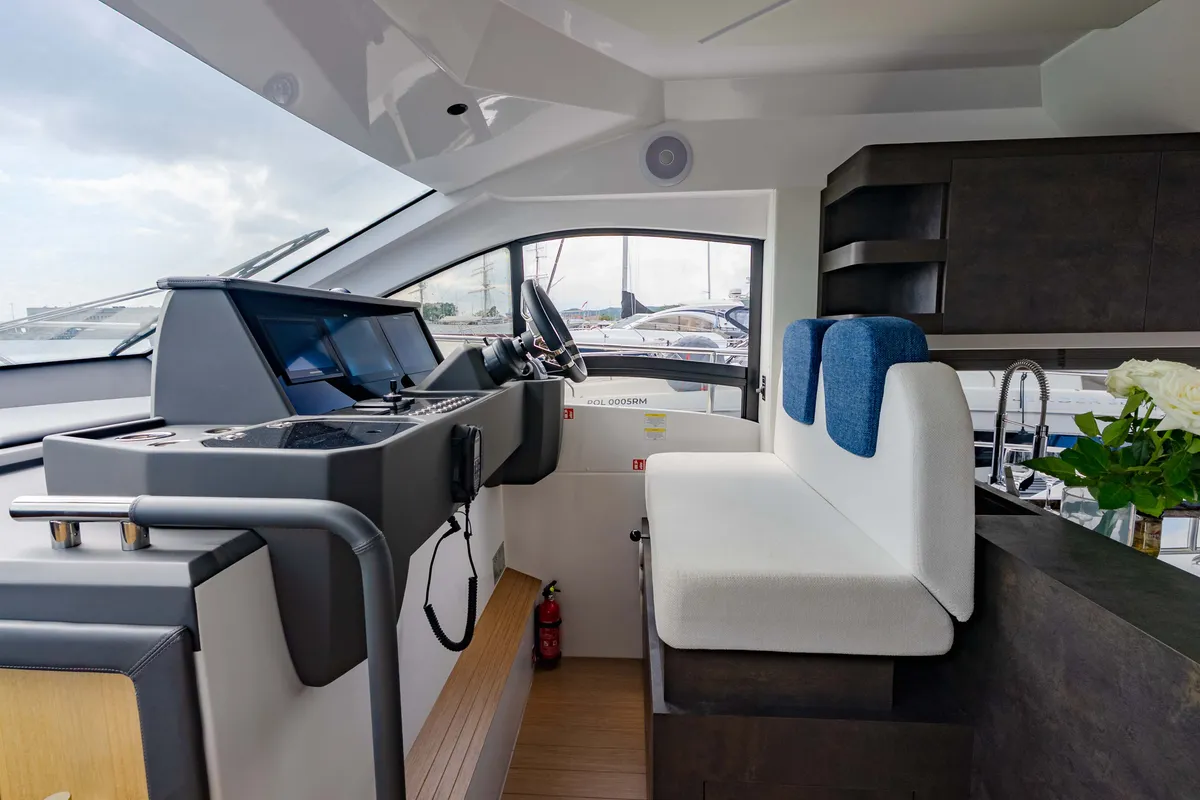 Cockpit of Supernova, a Sessa F48 motor yacht at Općina Sukošan, Croatia