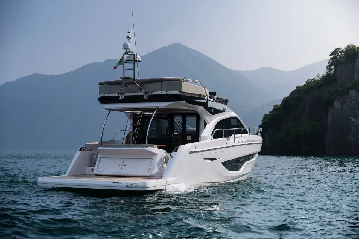 Deck of Supernova, a Sessa F48 motor yacht at Općina Sukošan, Croatia