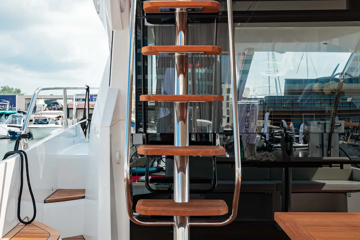 Deck of Supernova, a Sessa F48 motor yacht at Općina Sukošan, Croatia
