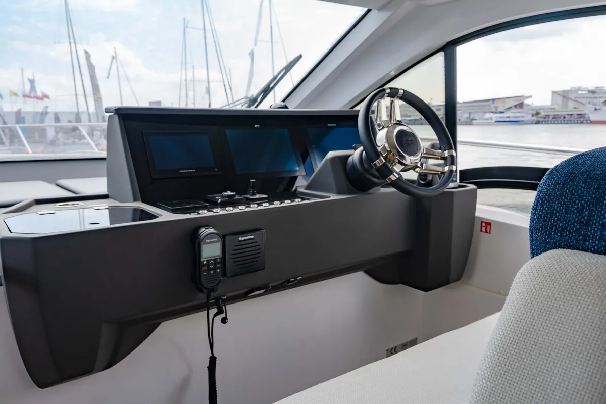 Cockpit of Supernova, a Sessa F48 motor yacht at Općina Sukošan, Croatia