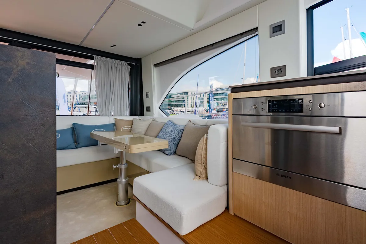 Salon of Supernova, a Sessa F48 motor yacht at Općina Sukošan, Croatia