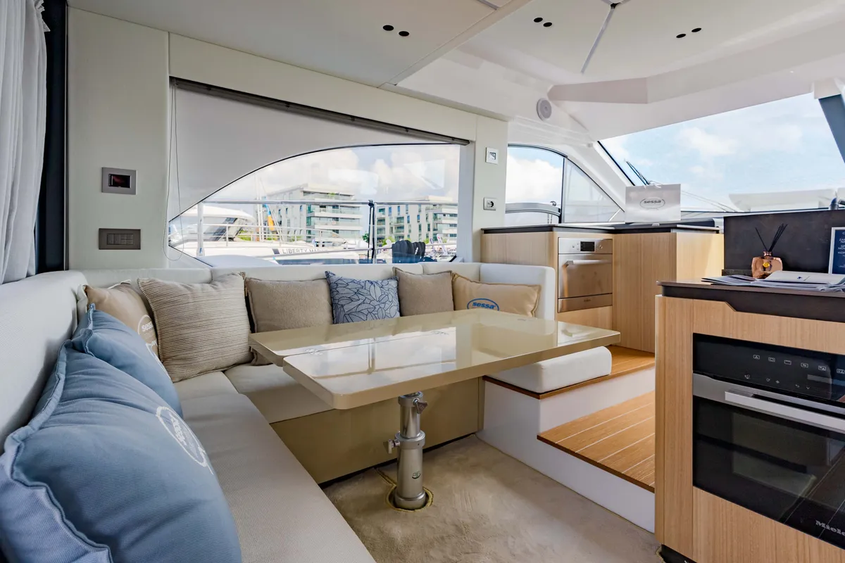 Salon of Supernova, a Sessa F48 motor yacht at Općina Sukošan, Croatia