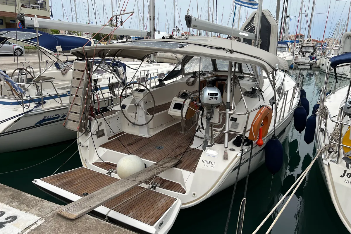 Exterior view of NIREUS, a Bavaria 41 Cruiser sailboat at Municipal Unit of Lefkada, Greece