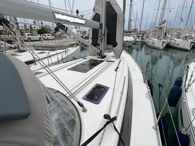 Deck of NIREUS, a Bavaria 41 Cruiser sailboat at Municipal Unit of Lefkada, Greece