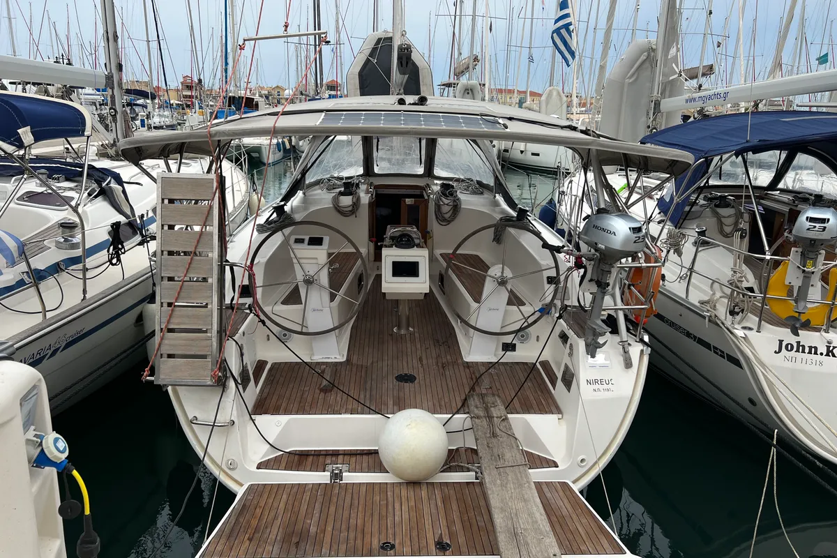 Exterior view of NIREUS, a Bavaria 41 Cruiser sailboat at Municipal Unit of Lefkada, Greece