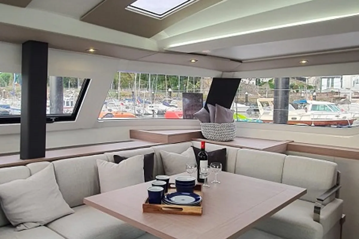 Salon of La Grange, a Fountaine Pajot Elba 45 catamaran at Zadar, Croatia