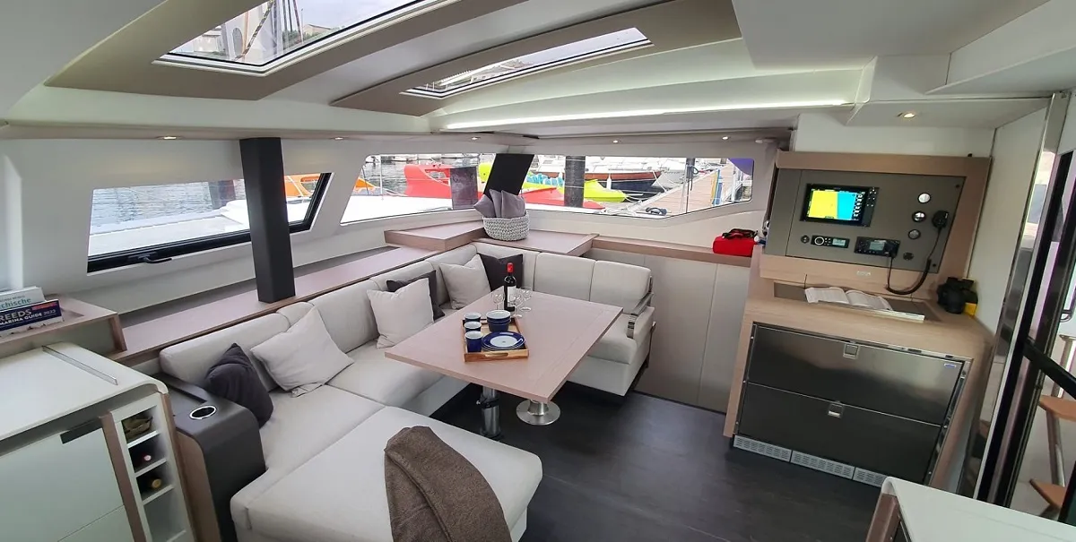 Salon of La Grange, a Fountaine Pajot Elba 45 catamaran at Zadar, Croatia