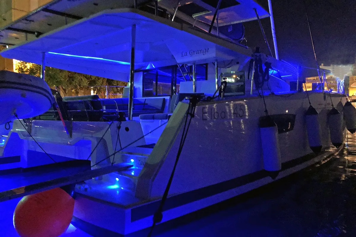 Exterior view of La Grange, a Fountaine Pajot Elba 45 catamaran at Zadar, Croatia