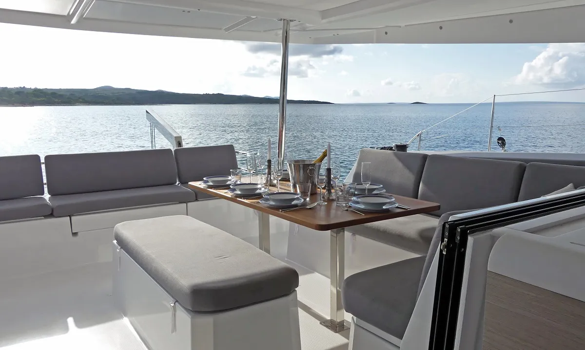 Deck of La Grange, a Fountaine Pajot Elba 45 catamaran at Zadar, Croatia
