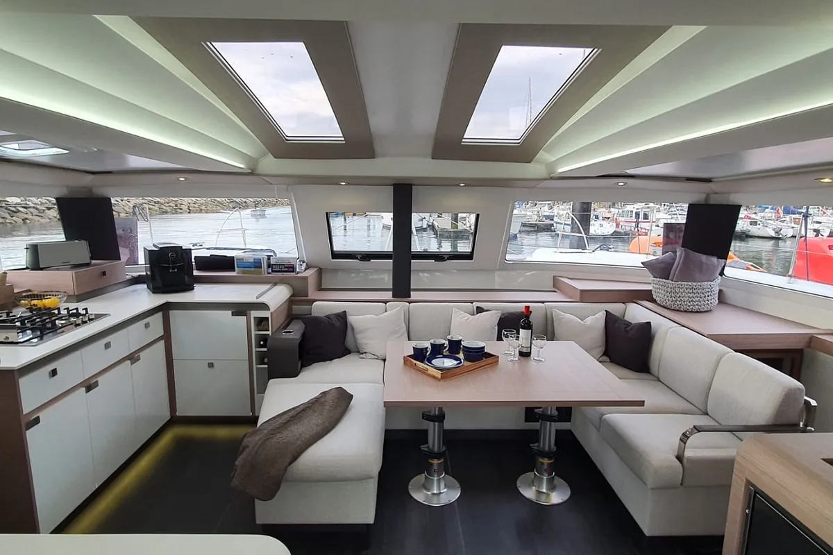 Salon of La Grange, a Fountaine Pajot Elba 45 catamaran at Zadar, Croatia
