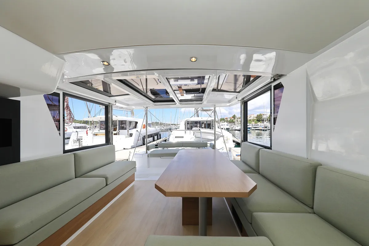 Salon of Kamla, a Bali 4.2 catamaran at Grad Biograd na Moru, Croatia