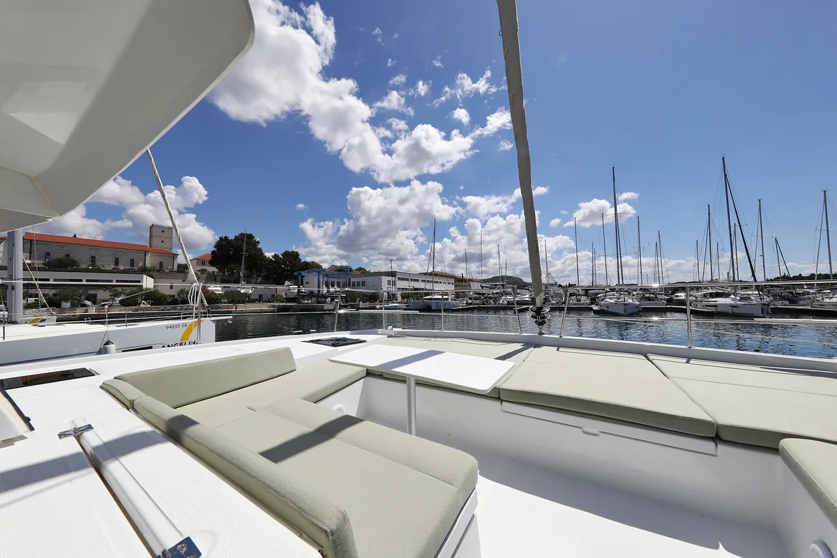 Deck of Kamla, a Bali 4.2 catamaran at Grad Biograd na Moru, Croatia