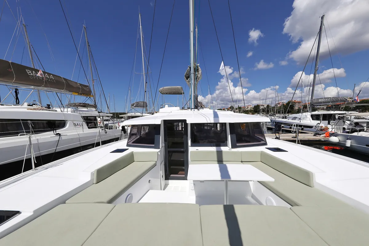 Deck of Kamla, a Bali 4.2 catamaran at Grad Biograd na Moru, Croatia