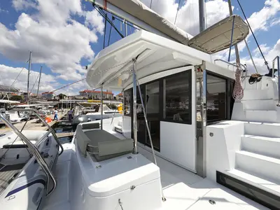 Deck of Kamla, a Bali 4.2 catamaran at Grad Biograd na Moru, Croatia