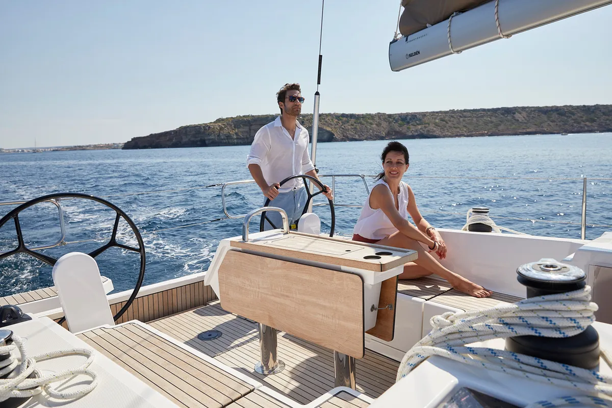Cockpit of Zoom, a Bavaria C38 sailboat at Punat, Croatia