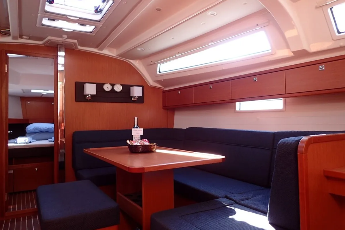 Salon of Cadenza, a Bavaria Cruiser 41 sailboat at Fethiye, Turkey