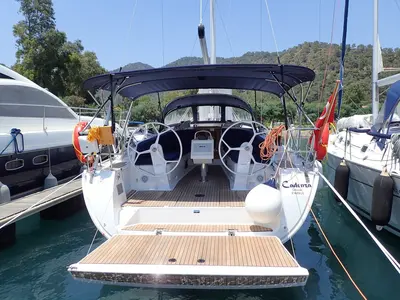 Cockpit of Cadenza, a Bavaria Cruiser 41 sailboat at Fethiye, Turkey